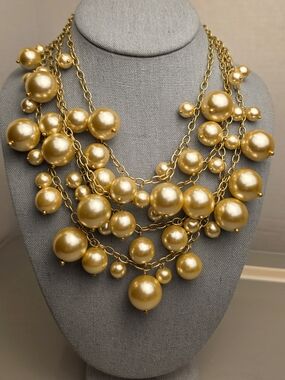 [J. Crew] Champagne Toned Multi-Strand Chunky Pearl Bubble Statement Necklace